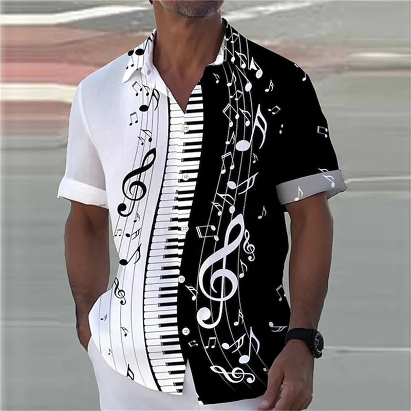 Top Trends: 2023 Men's Shirt Hawaiian Shirt Graphic Printing Music Notes Pano Keys Volume Black Short Sleeve Printing Fashion Design Shoppable Styles