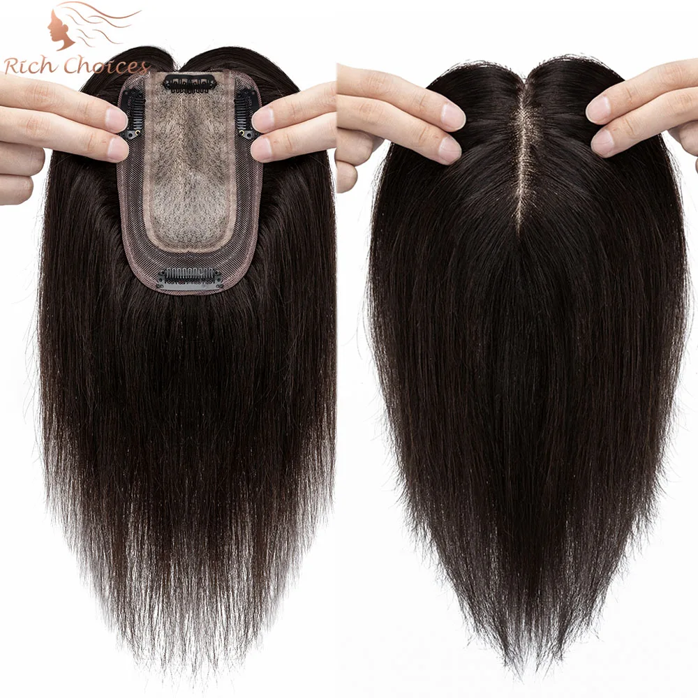 Top Trends: Rich Choices Natural Human Hair Topper 7X13CM Silk Base Top Hairpiece For Women Hair Pieces Clip In Topper Hair Extenstions Shoppable Styles