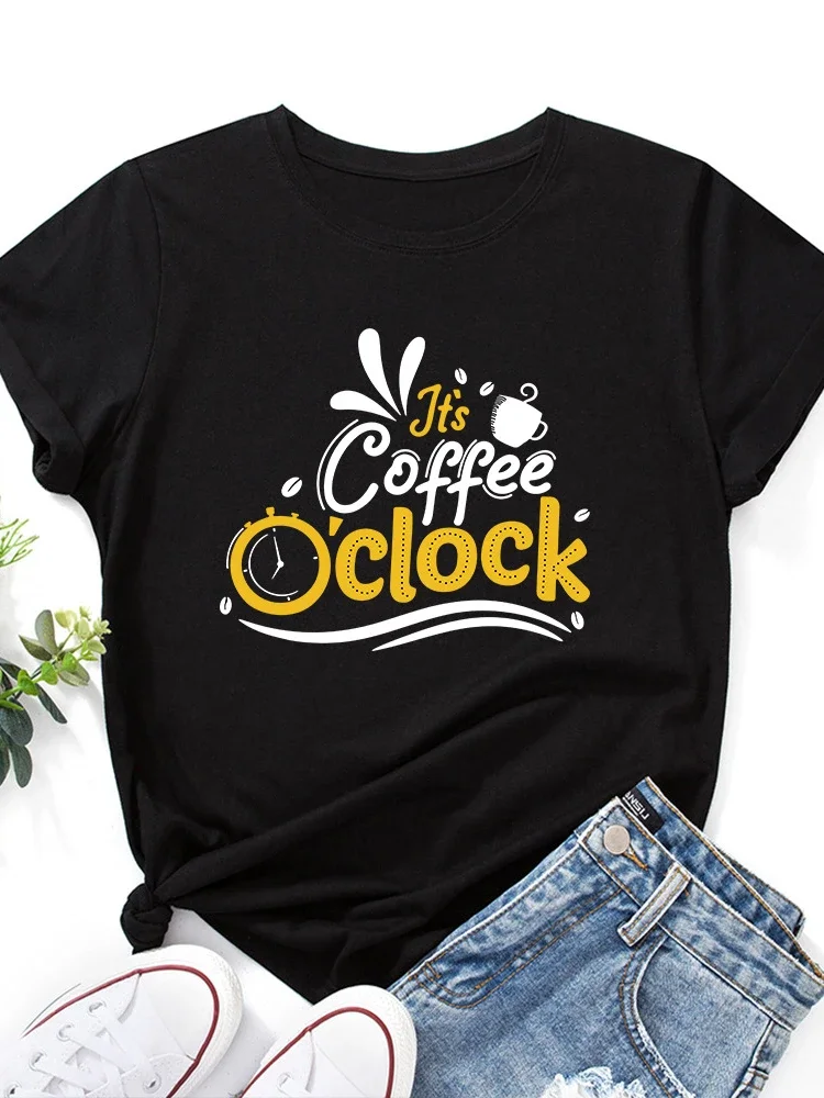 Top Trends: It's Coffee Clock Print Women T Shirt Short Sleeve O Neck Loose Women Tshirt Ladies Tee Shirt Tops Clothes Camisetas Mujer Shoppable Styles