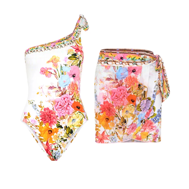 Top Trends: New 2023 Sexy Flower Print Swimsuit One-shoulder One-piece Swimwear Ruffle Strappy Design Monokini Women Bathing Suit Dress Shoppable Styles