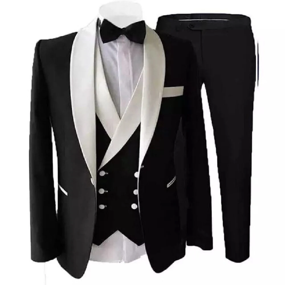 Top Trends: 2024 Suits For Men Wedding Terno Outfits Costume Black Full Set White Shawl Lapel Three Piece Formal Prom Jacket Pants Vest Shoppable Styles