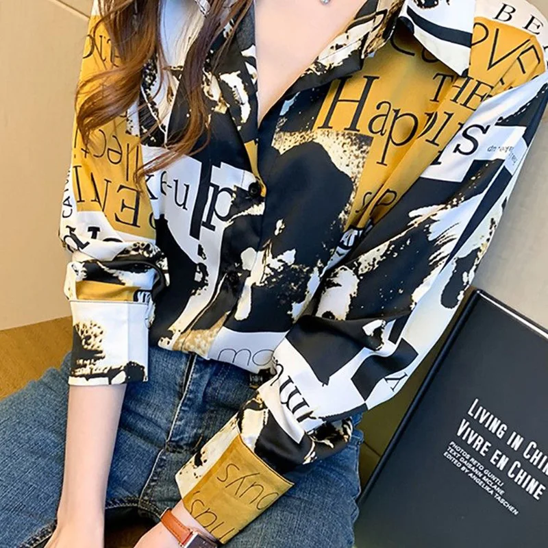 Top Trends: Vintage Fashion Lapel Button Chiffon Printed Shirt Autumn New Casual Tops 2022 Commute Women&#039;s Clothing Loose Stylish Blouses Shoppable Styles