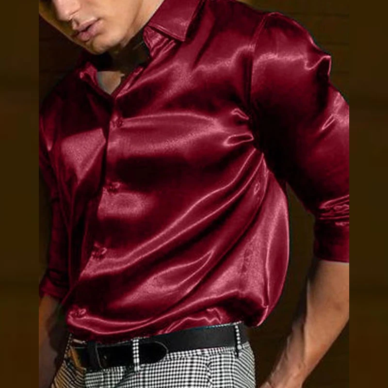 Top Trends: Summer Men's Shirt Long Sleeve Sleeve Shirt Party Evening Dress Holiday Top T-shirt Silk Red Golden Ceremony Top Silk Skating Co Shoppable Styles