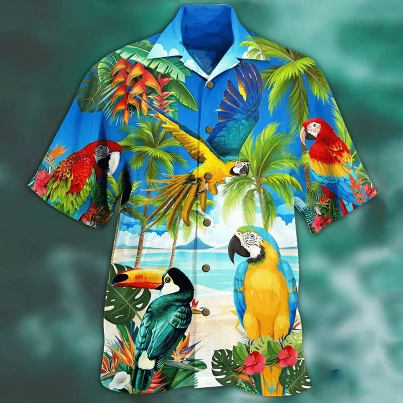 Top Trends: Men&#039;s Casual Shirts Parrot 3d Print Shirts Men Fashion Hawaiian Shirt Beach Blouses Short Sleeve Blouse Vocation Lapel Shirt Boy Shoppable Styles