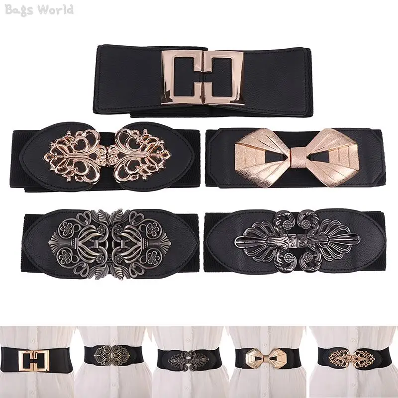 Top Trends: 1X Vintage Elastic Wide Waistband Black Belts Dress Shirt Decoration For Women Corset Cummerbunds Shoppable Styles