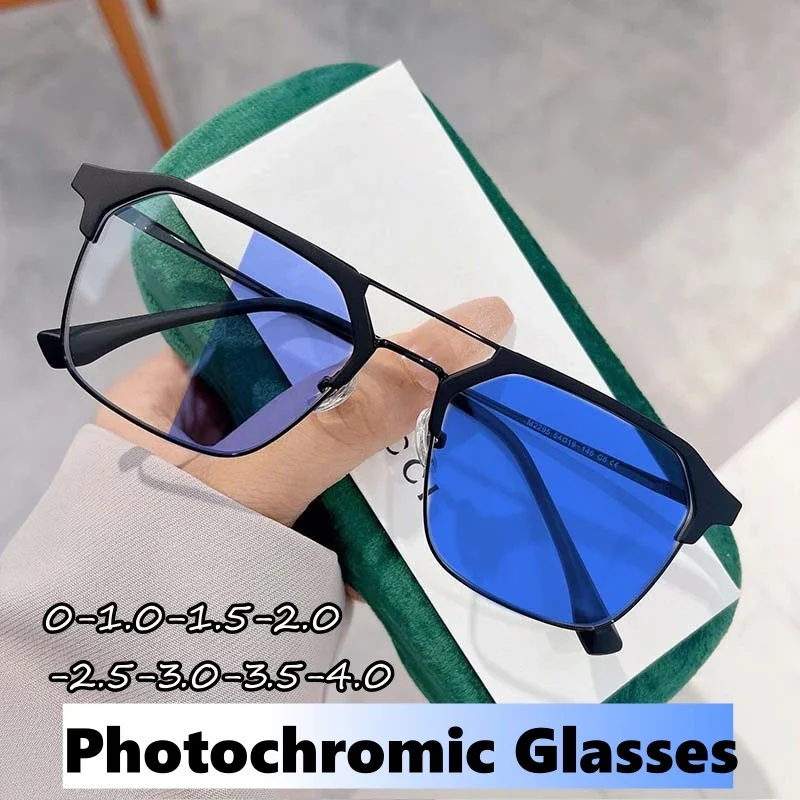 Top Trends: Luxury Photochromic Glasses Fashion Anti-blue Light Finished Myopia Eyewear Men Women Square Smart Color Changing Sunglasses Shoppable Styles