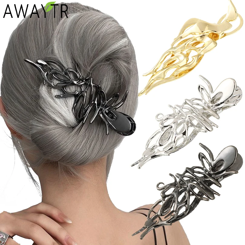 Top Trends: 2022 Fashion Metal Liquid Hollow Hair Clip For Women Back Head Grab Clip Geometric Headband Trendy Hair Accessories Wholesale Shoppable Styles