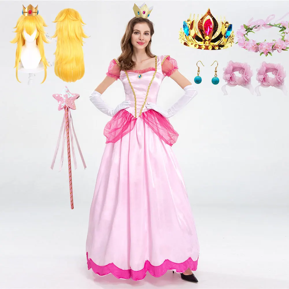 Top Trends: Princess Peach Adult Cosplay Costume Women Fantasia Dress Party Prom Halloween Clothing Dress Up Disney Anna Elsa Mermaid Gowns Shoppable Styles