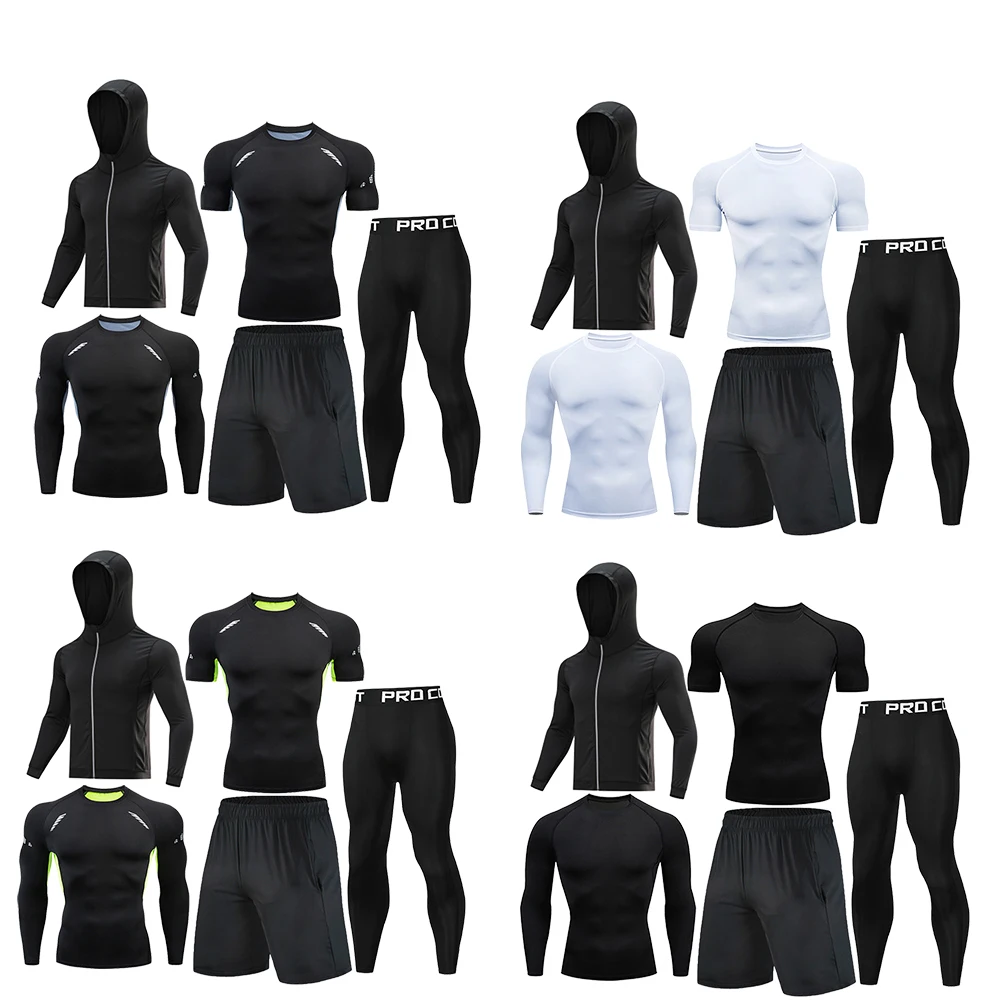 Top Trends: Gym Rashguard Men&#039;s Fitness 5piece / Set Classic Black Training Tight Sportswear Running Compression Suit Jogging Sport Sleeve Shoppable Styles