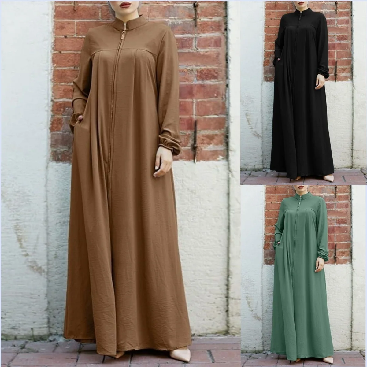 Top Trends: Dubai Traditional Abaya Dresses For Women, Long Dresses With Pockets, Islam Clothing, Muslim Fashion, Stand Collar Zipper, Long Shoppable Styles