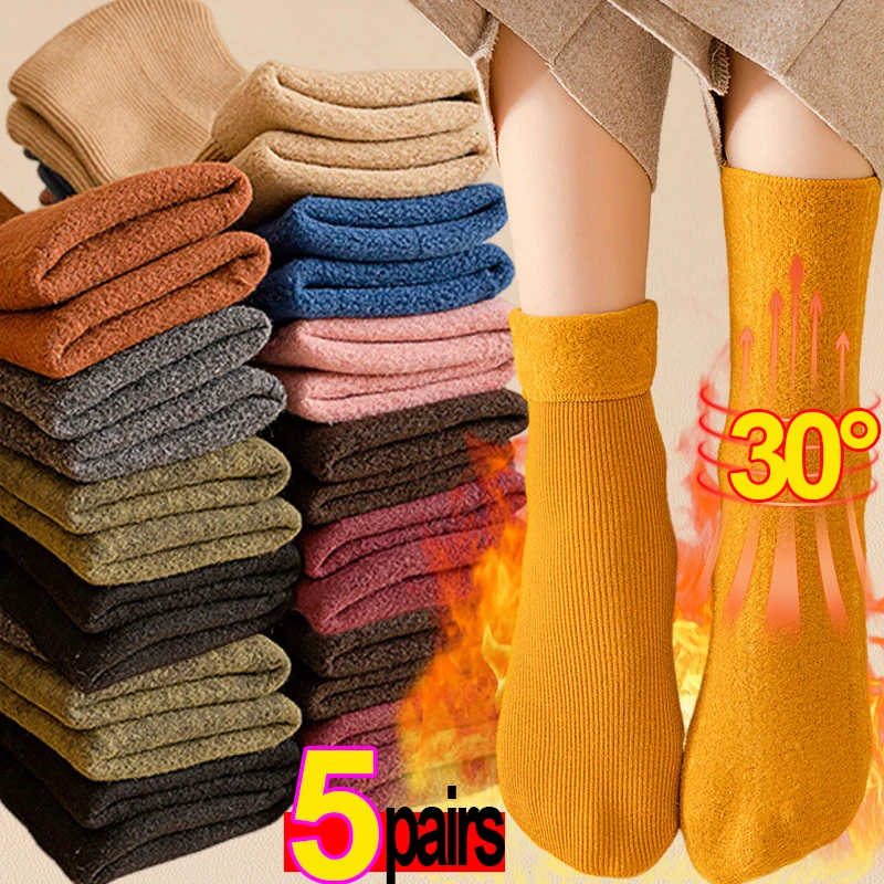 Top Trends: 1-5pairs Women Winter Warm Socks Thicken Thermal Snow Boots Floor Skin Soft Thermal Velvet Wool Cashmere Home Sleeping Socks Shoppable Styles