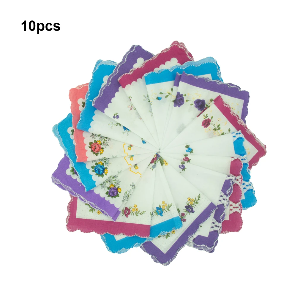 Top Trends: Retro Aesthetic Printing Cotton Handkerchief 10PCS Handkerchief Antique Floral Embroidered Scarf Hankie Mint Random Flowers Shoppable Styles