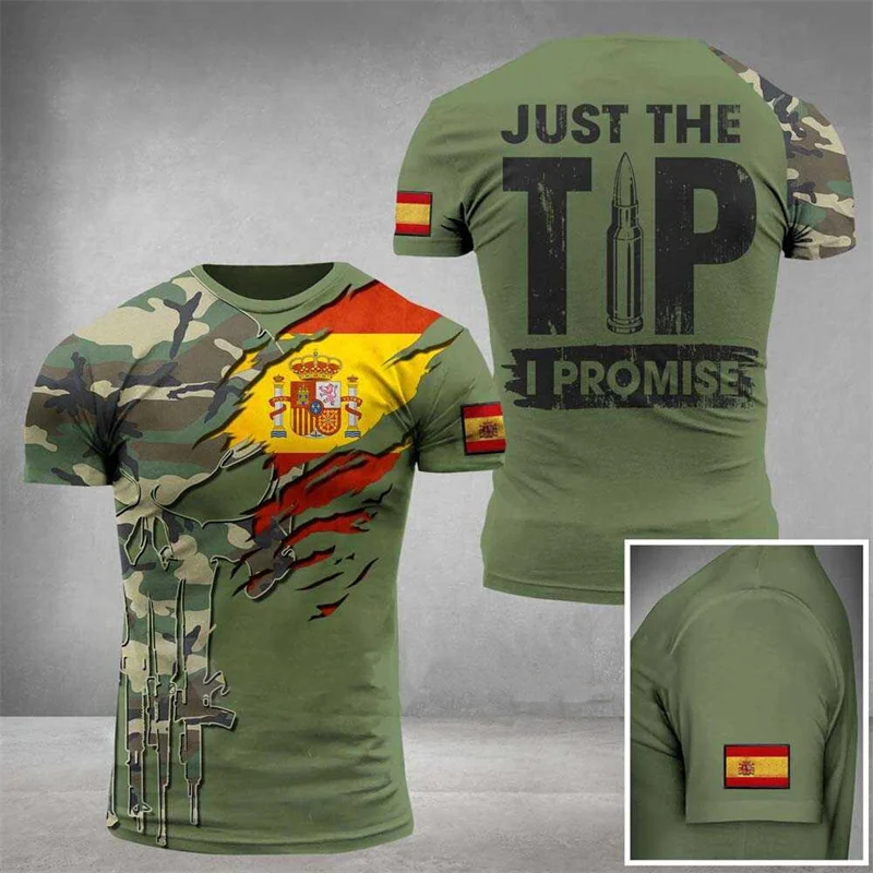 Top Trends: Spain Flag Summer Men's T Shirt Camo 3D Print T-Shirt O-Neck Oversized Tops Loose Sports Army Tactical Short Sleeves Tee Shirt Shoppable Styles