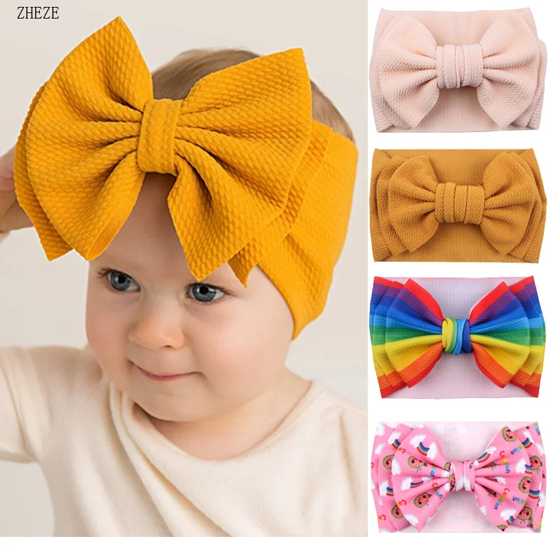 Top Trends: New 7'' Big Double Layer Hair Bow Headband Girls Kids Waffles Fabric Elastic Hairbands DIY Hair Accessories For Baby Shoppable Styles