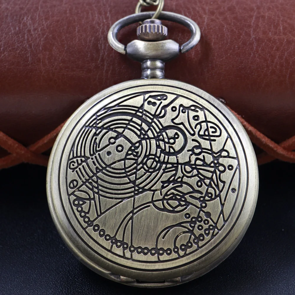 Top Trends: Bronze Unknown Line Pattern Quartz Pocket Watch With Chain Men And Women Retro Charm Steampunk Pendant Necklace Clock Cf1023 Shoppable Styles