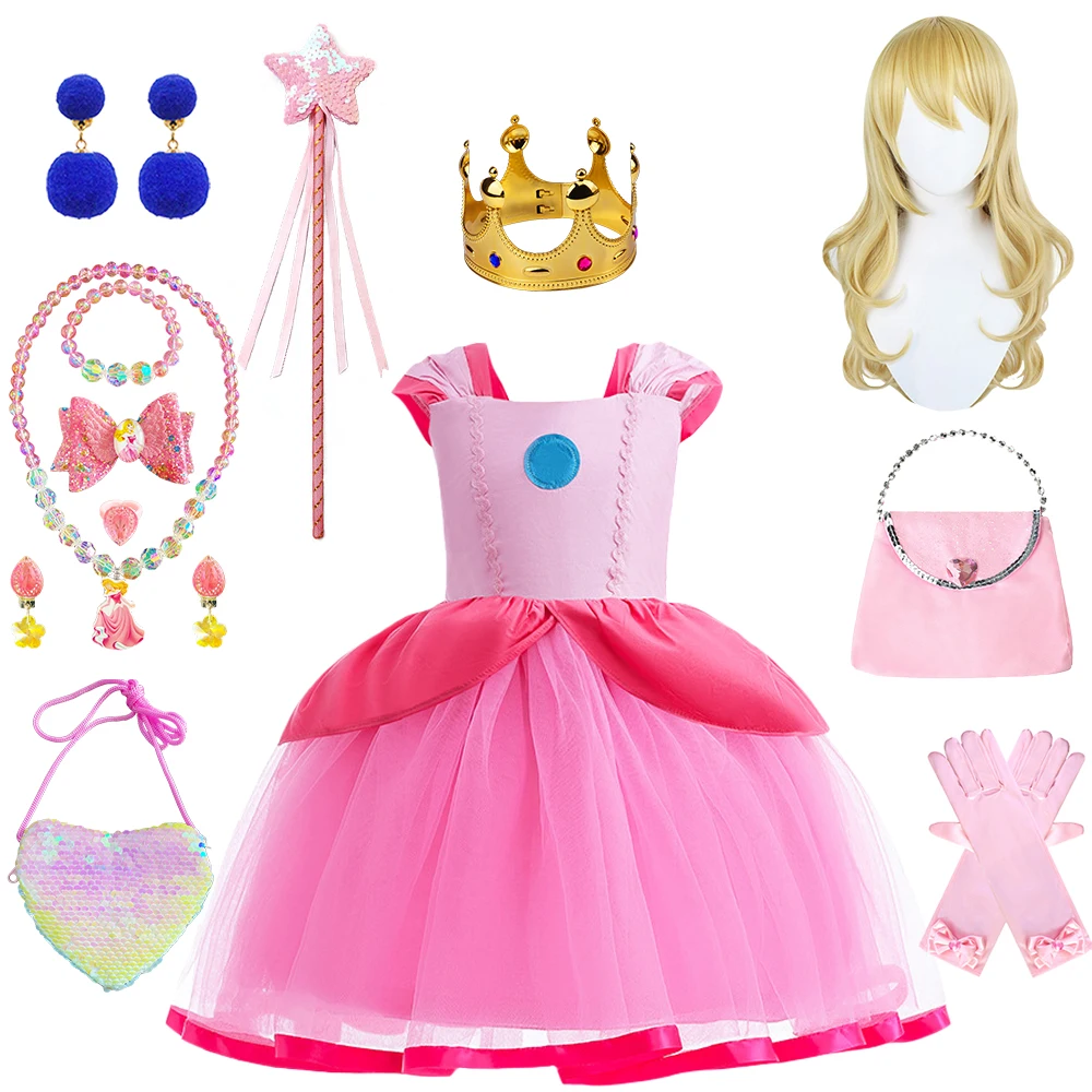 Top Trends: Game Movies Halloween Children Princess Peach Cosplay Costume Summer Baby Party Aurora Pink Tulle Holiday Dress Fairy Clothing Shoppable Styles