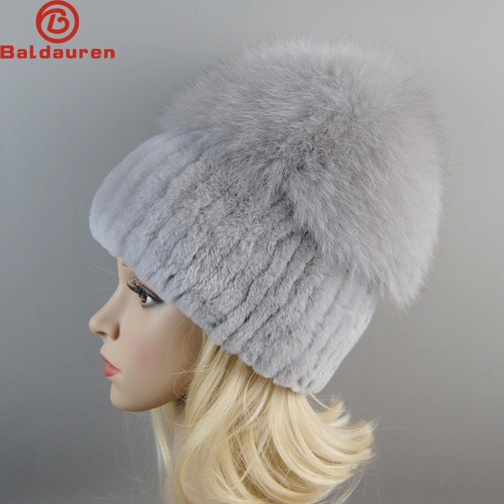 Top Trends: Russia New Style Women Real Genuine Fox Fur Beanies Hat Girls Natural Real Rex Rabbit Fur Skullies Cap Knit Winter Real Fur Hats Shoppable Styles