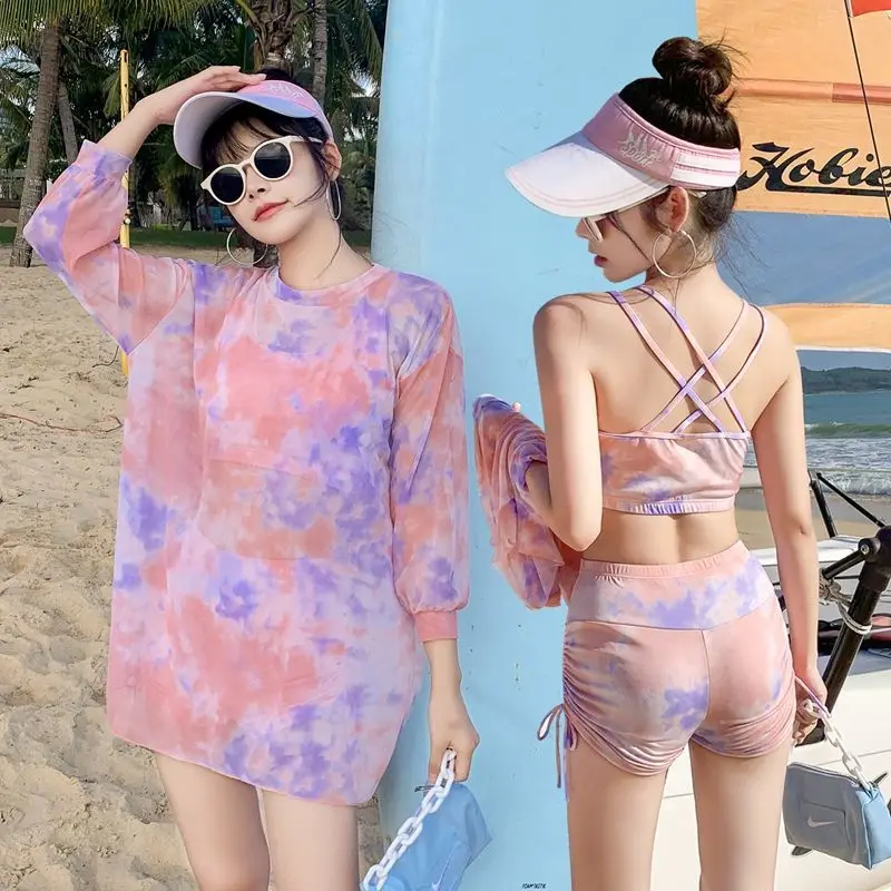 Top Trends: Summer Autumn Elegant Fashion Y2K Sexy Bikinis Suits Lady Korean Harajuku Three-piece Set Swimwear Long Sleeve Swimsuits Women Shoppable Styles