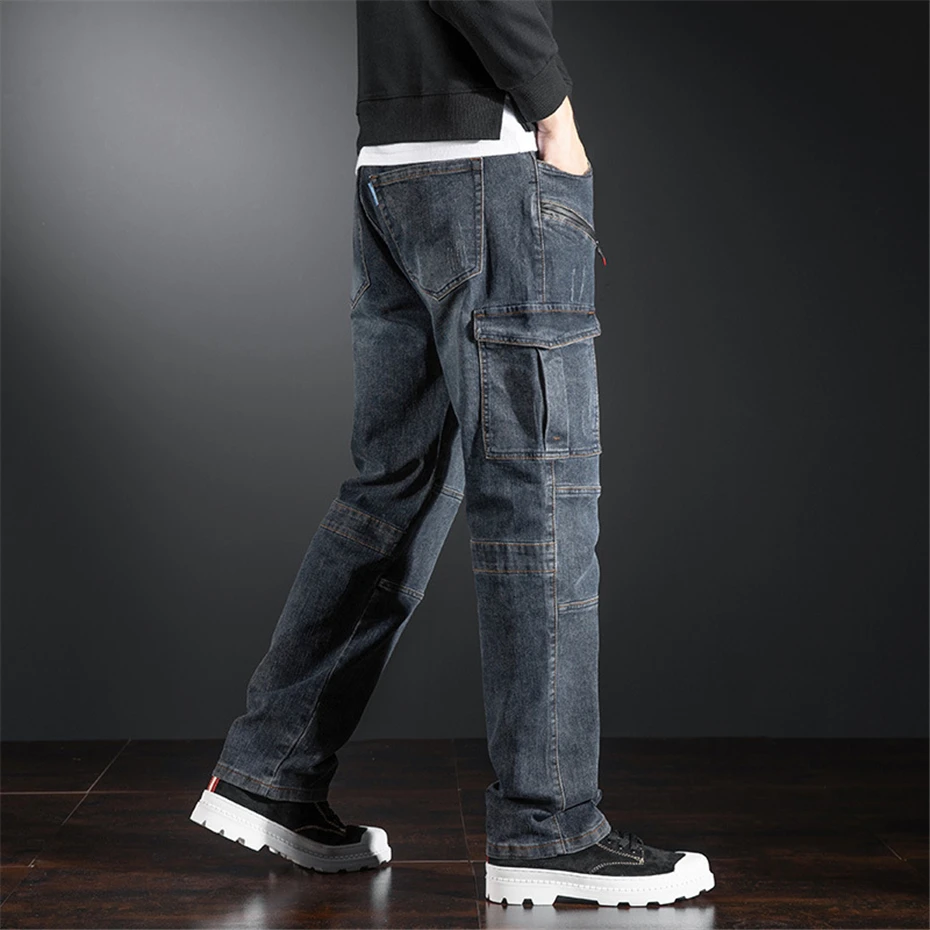 Top Trends: Plus Size Denim Pants Men Straight Jeans Moto Biker Jeans Fashion Casual Blue Denim Pants Male Big Size Trousers Shoppable Styles - Image 3