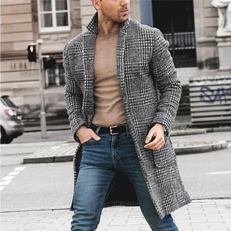 Top Trends: 2023 Autumn Winter Luxury Tweed Coat Men Long Sleeve Trench Coat Plaid Vintage Slim Mid-length Windbreaker Brands Outerwear Shoppable Styles