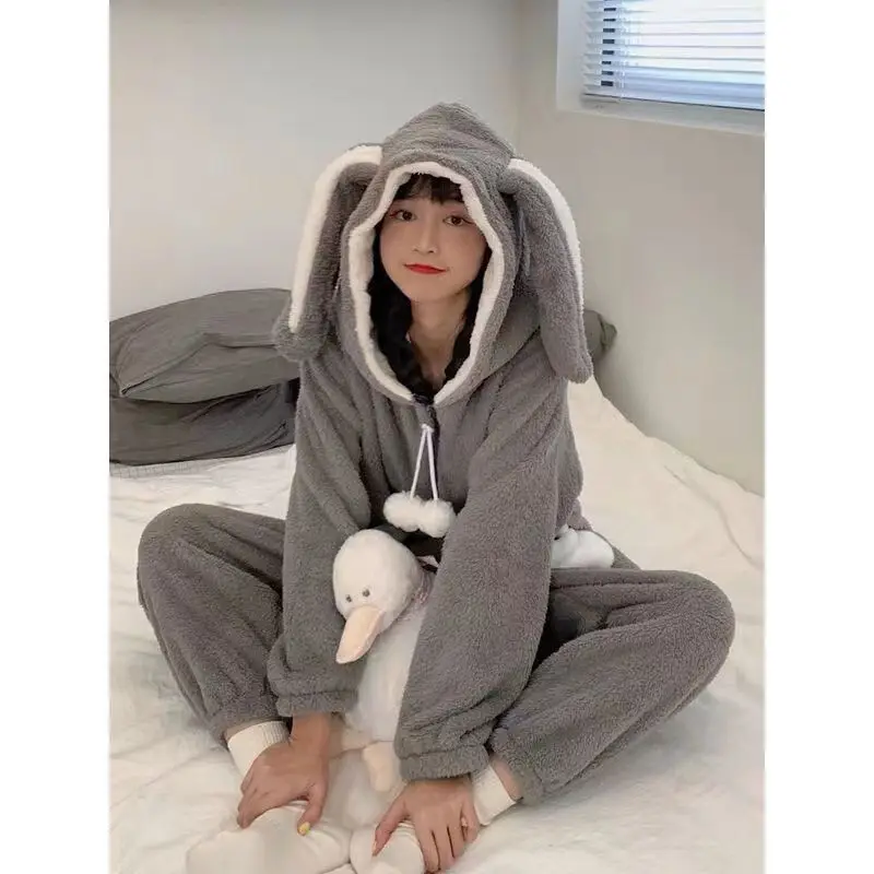 Top Trends: Cute Bunny Coral Fleece Pajamas Plush Siamese Winter Thick Funny Nightgown Lazy Person Hairy Thicken Suit Valentine Day Wear Shoppable Styles