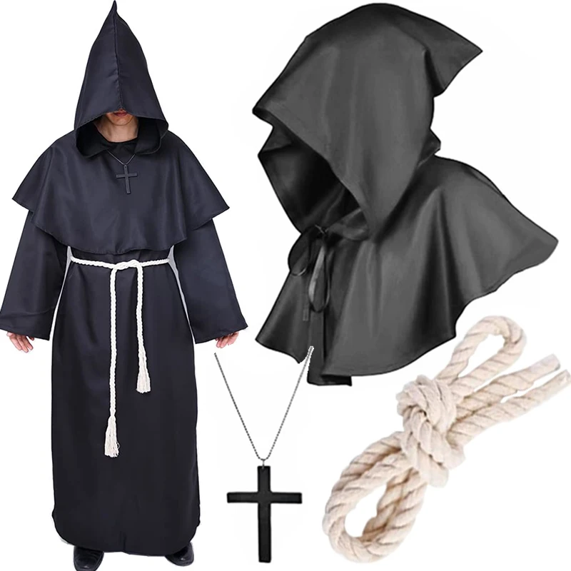 Top Trends: Halloween Medieval Christian Friar Priest Robes Witch Wizard Cloak Cape Party Death Ghost Vampire Devil Cosplay Costumes Set Shoppable Styles