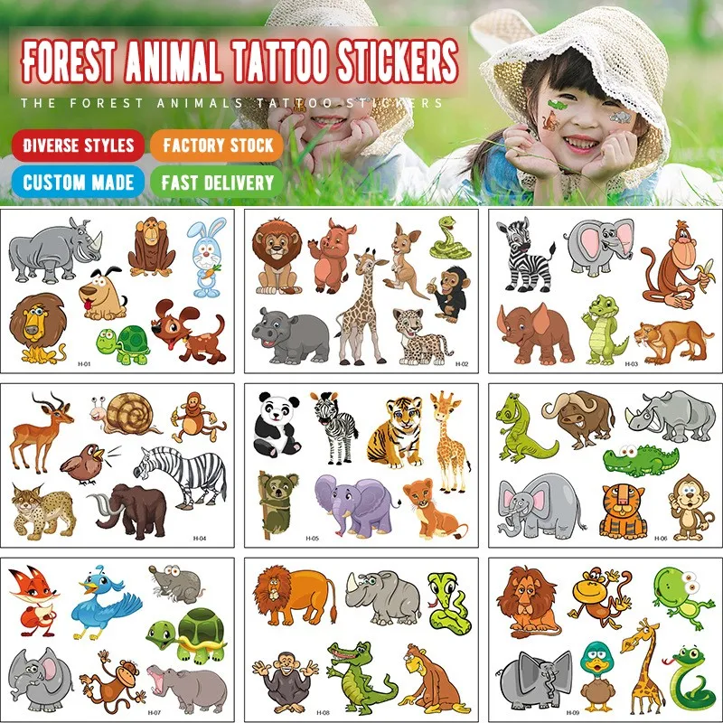 Top Trends: 12 Animal Tattoo Stickers Simulation Cute Giraffe Forest Friends 3d Temporary Waterproof Stickers Cartoon Stickers Set Shoppable Styles