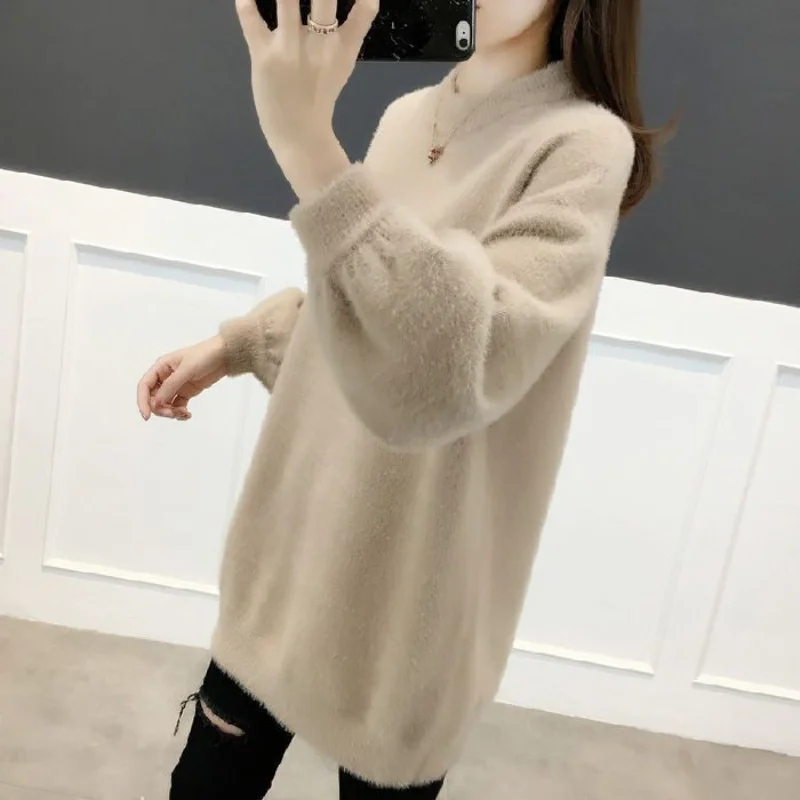 Top Trends: Autumn And Winter Women&#039;s Pullover Round Neck Solid Color Loose Fit Medium Long Sleeve Knitted Sweater Underlay Fashion Tops Shoppable Styles