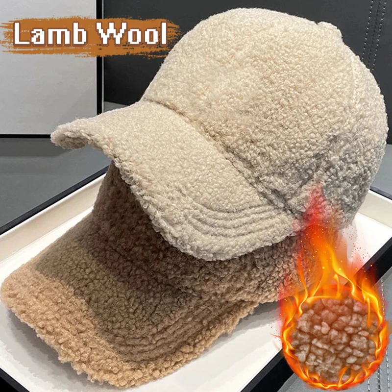 Top Trends: Lamb Wool Thicken Baseball Cap Letter Embroidery Women Sun Hat Lady Girls Outdoor Warm Winter Spring Plush Fuzzy Men Caps Hat Shoppable Styles