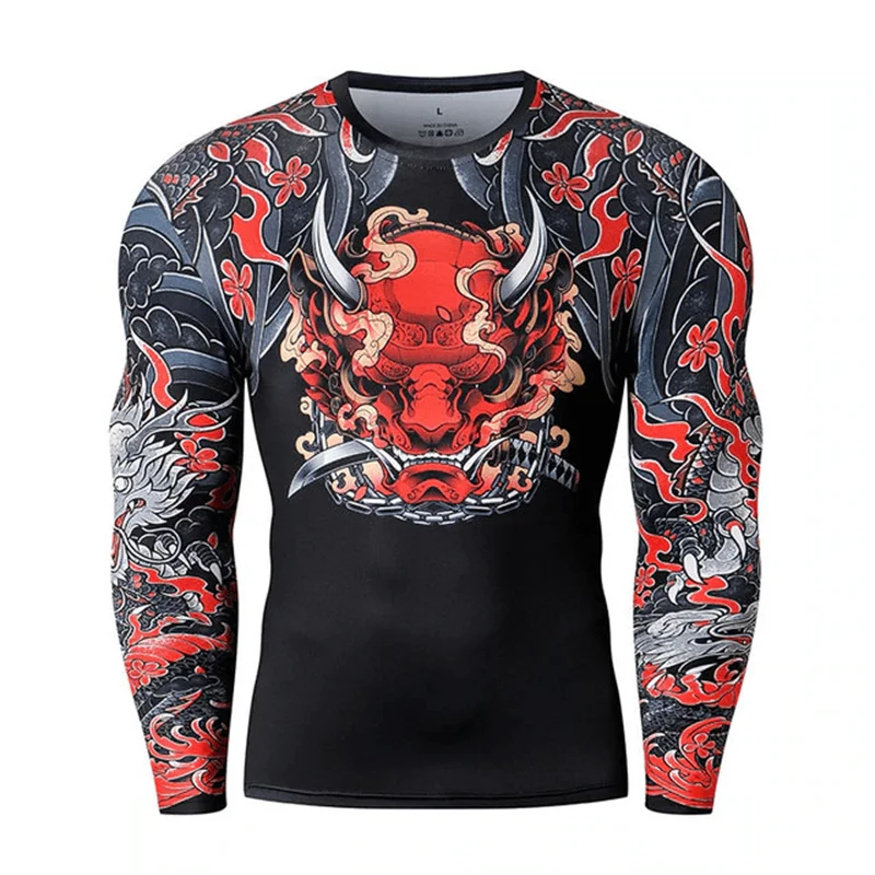 Top Trends: Japanese Samurai Style T-Shirt For Men 3D Long Sleeve Top Gym Fitness T-Shirts Oversized Tee Shirt Men Sports Running Clothing Shoppable Styles