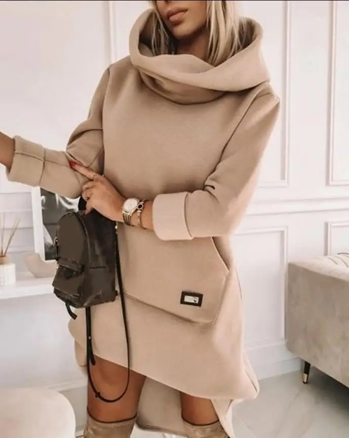 Top Trends: Woman High Neck Long Sleeve Sweatshirt Casual Dress Temperament Commuting Women's Clothing New Autumn Mini Simple Female Dresses Shoppable Styles