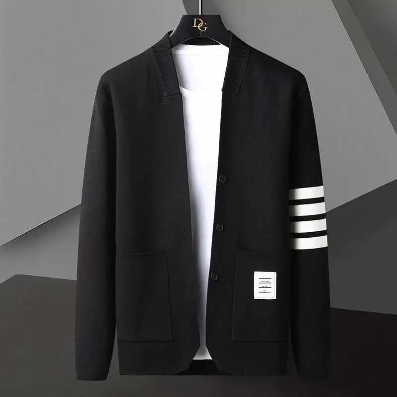 Top Trends: New Arrival High End Luxury Men's Knitted Cardigan2023Autumn Korean Casual Trend Fashion Stripe Pocket Simple Men's Sweater Coat Shoppable Styles - Image 6