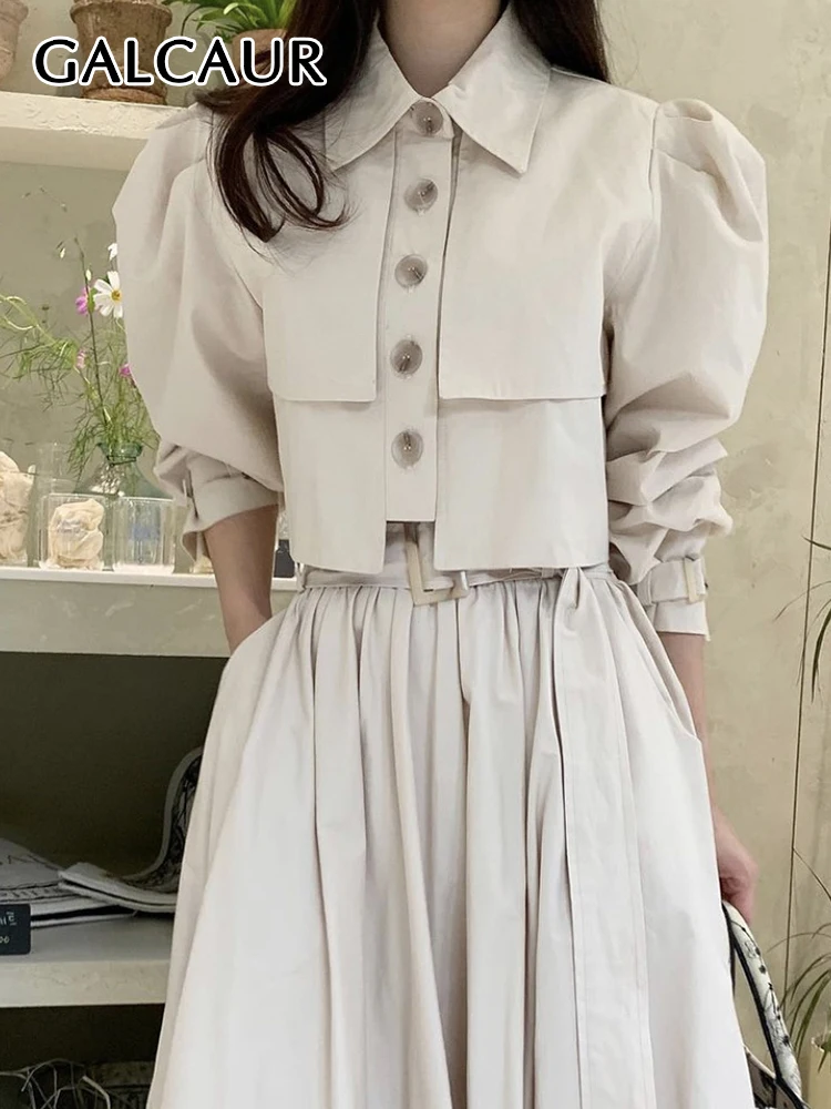 Top Trends: GALCAUR Solid Fashion Shirts For Women Lapel Long Sleeve Single Breasted Folds Patchwork Korean Short Blouse Female Spring New Shoppable Styles