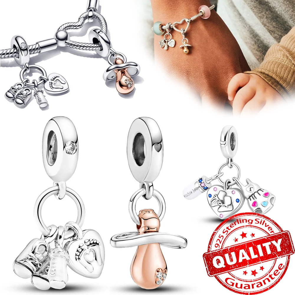 Top Trends: New 925 Sterling Silver Rose Gold Nipple Pacifier Dangle Charm Fit Pandora Bracelet Beads DIY Jewelry Making Girl Birthday Gift Shoppable Styles