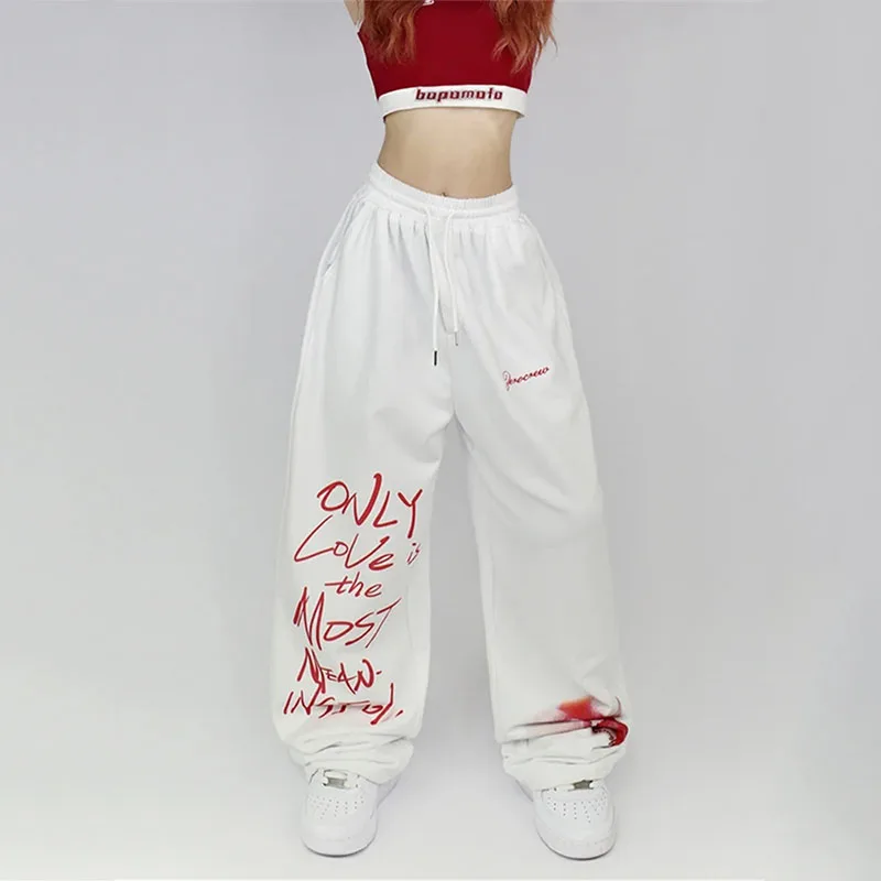 Top Trends: Y2K Streetwear White Sweatpants Women Korean Style Letter Print Black Track Pants Oversized Harajuku Kpop Hip Hop Joggers Shoppable Styles