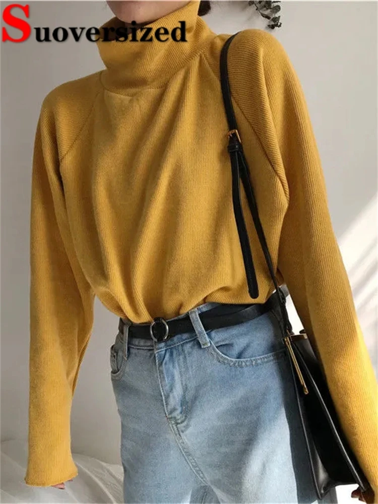 Top Trends: Turtleneck Loose Knitted Tops Korean Long Sleeve Women Pullover Oversize 80kg Autumn Sweater Elegant Knitwears Bottoming Jumper Shoppable Styles