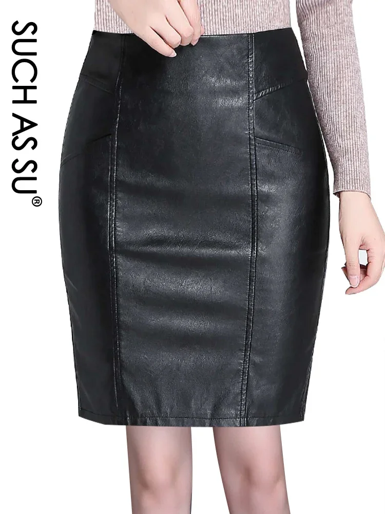 Top Trends: New Fashion 2022 High Quality Black PU Plus Size Women High Waist Occupation Work Pencil Skirt M-5XL Size Female Leather Skirt Shoppable Styles