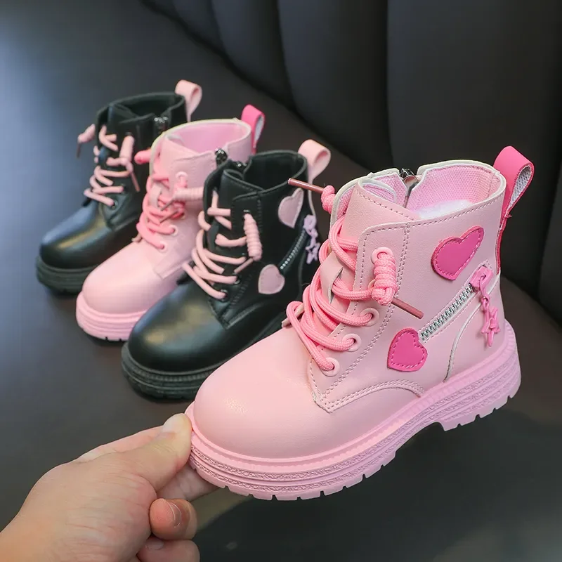 Top Trends: New Girls Boots Kids Fashion Rubber Boots Cool Girls 2024 Autumn Winter Cotton Soft Sole Pink With Love Side Zip Princess Shoes Shoppable Styles