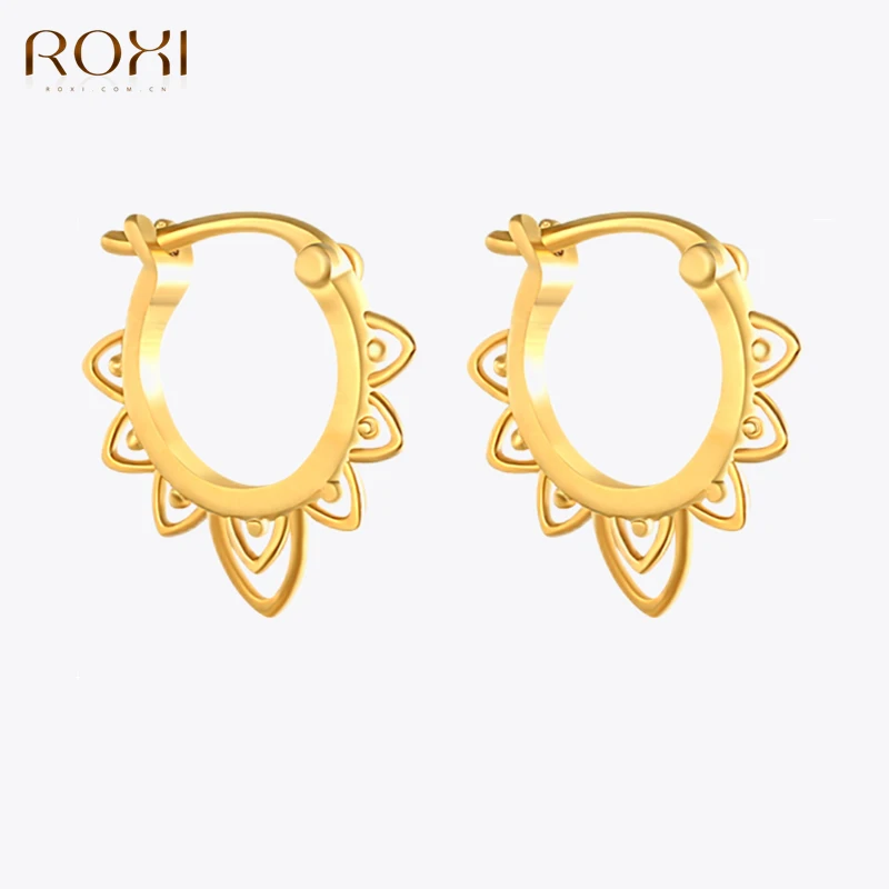 Top Trends: ROXI 925 Sterling Silver Geometric Round Stud Earrings For Women Party Gift 2019 Fashion Jewelry Boho Leaf Circle Small Earrings Shoppable Styles