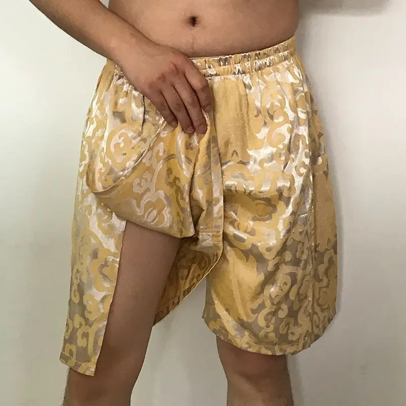 Top Trends: High Split Men's Ice Silk Satin Glossy Shorts Male Plus Size Casual Sleeping Shorts Bottoms Shoppable Styles