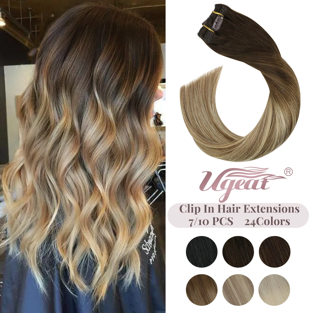 Top Trends: Ugeat Clip In Human Hair Extensions Blonde Color Seamless Invisible Full Head Balayage Soft Remy Hair Extensions For Salon Shoppable Styles