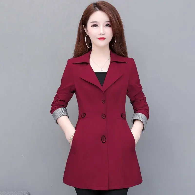 Top Trends: Women Spring And Autumn Fashion New Suit Collar Trench Solid Color Cultivation Button Pockets Splicing Versatile Mid-length Coat Shoppable Styles