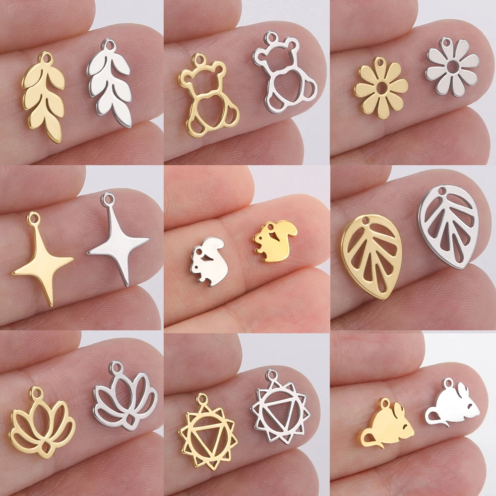 Top Trends: Teamer 5pcs / lot Stainless Steel Charms For Jewelry Making Bear Leaves Stars Pendant Mini Charm Bracelet DIY Accessories Hot Sale Shoppable Styles