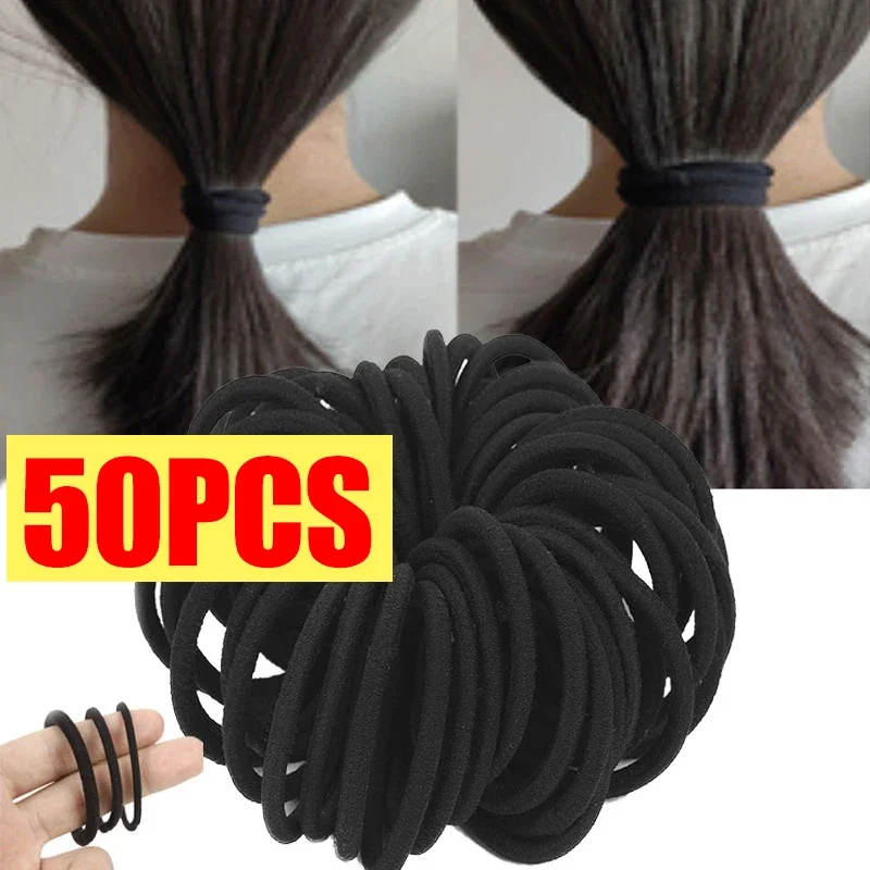 Top Trends: Black High Stretch Seamless Hair Ties Towel Scrunchie Basic Ponytail Rubber Band Hair Rope Women Hair Accessories 4cm / 5cm Shoppable Styles