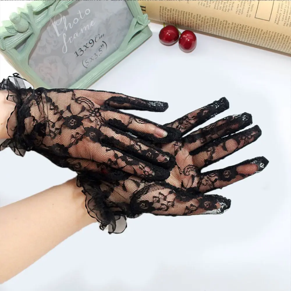 Top Trends: Sexy Wrist Length Women Lace Bride Gloves Black Lace Gloves Mittens For Party Sun Protection Accessories Driving Gloves Shoppable Styles