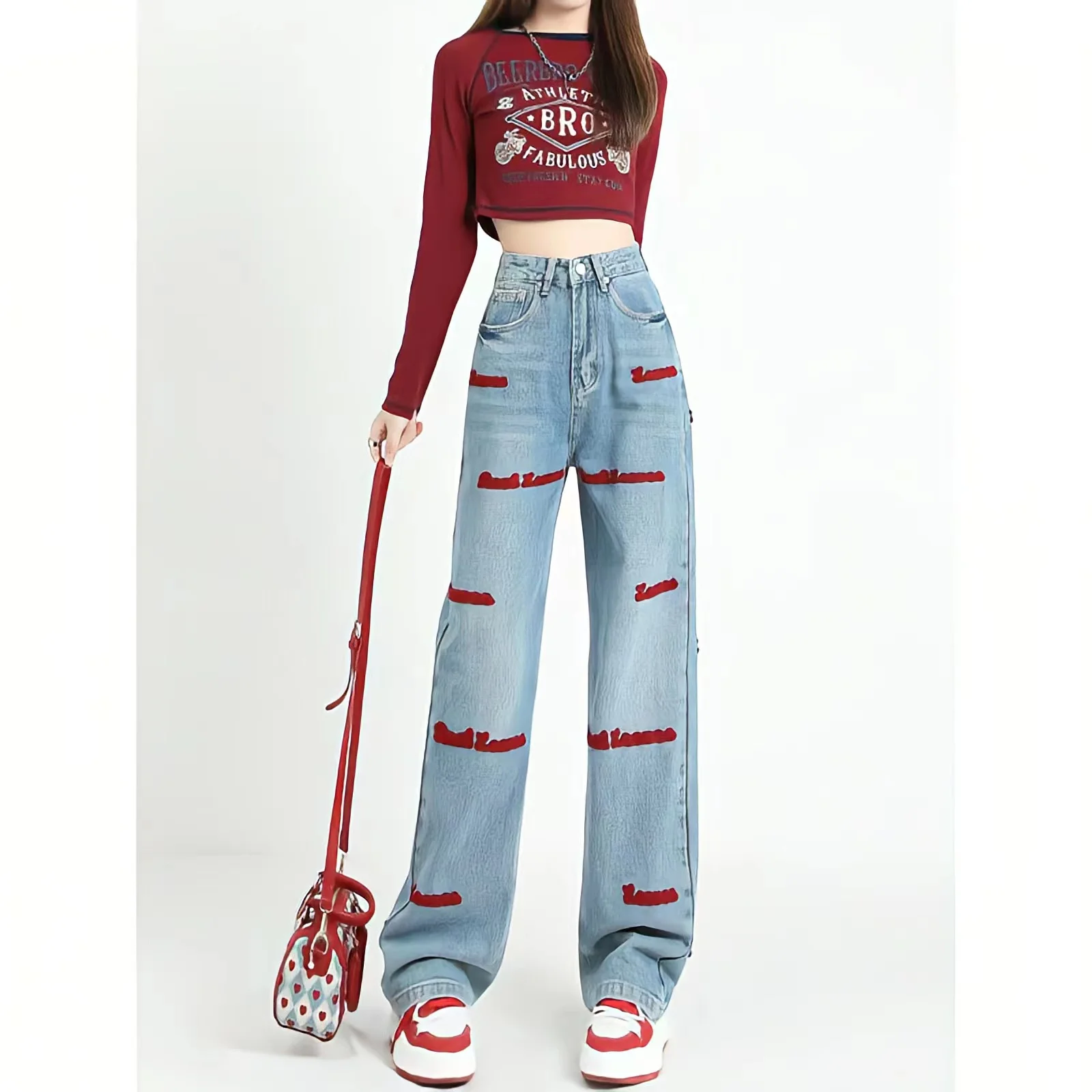 Top Trends: American Embroidery Wide Leg Jeans Women&#039;S Spring And Autumn High Waist Loosedraping Sense Drag Straight Leg Pants Shoppable Styles