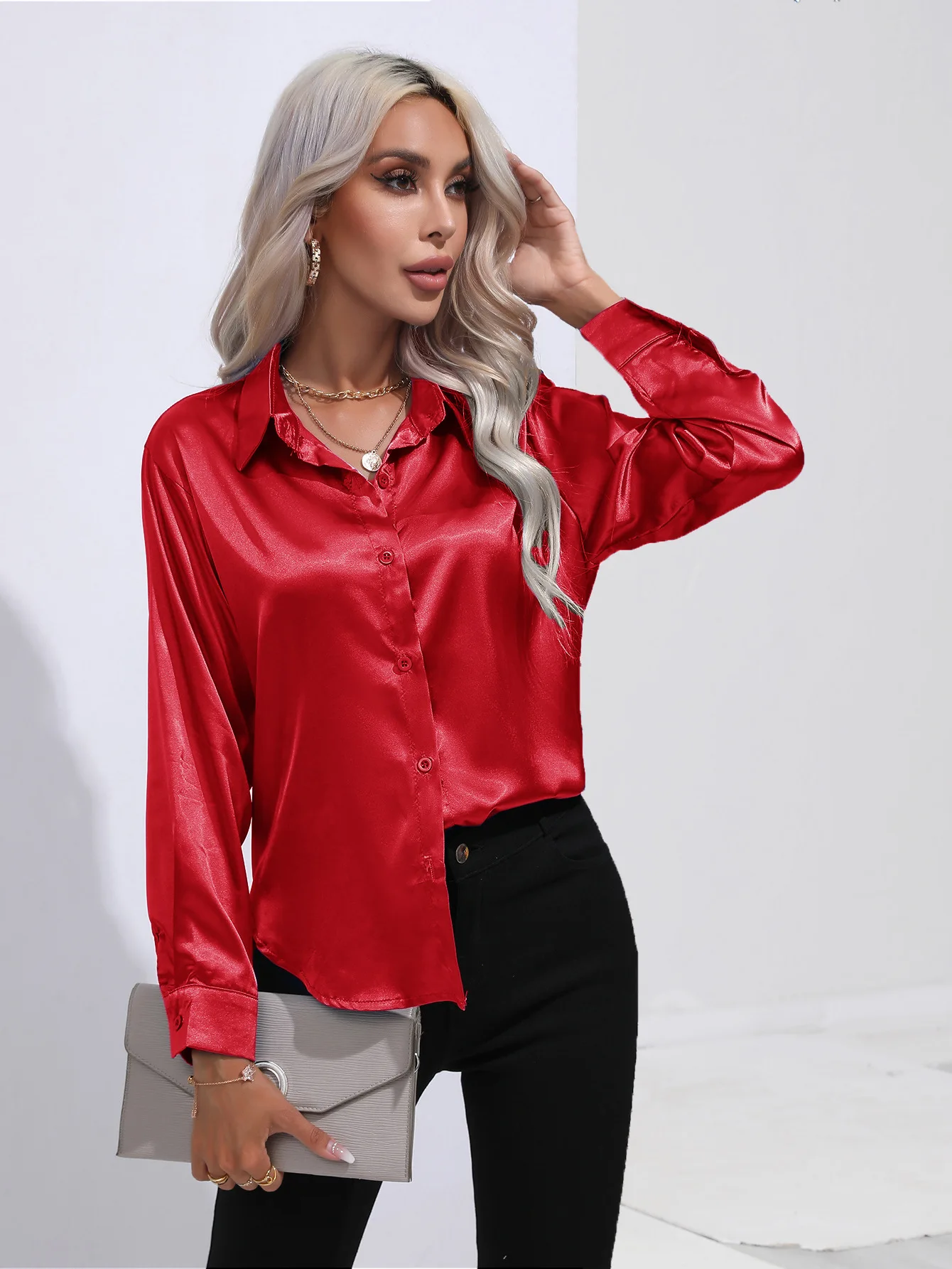 Top Trends: 2023 Spring Summer Satin Shirt Women Long Sleeve Shirt Ladies Blouses Loose Button Up Shirts For Women Shoppable Styles