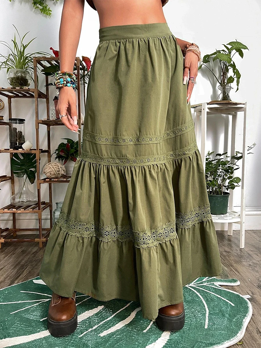 Top Trends: Women Vintage Long Skirt Y2k Fairy Grunge Pleated Skirts Summer Lace Patchwork Loose A-line Half Dress Aesthetic Streetwear Shoppable Styles