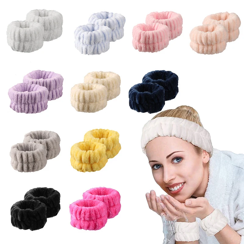 Top Trends: Coral Fleece Face Wash Washband Headbands Set Microfiber Absorbent Spa Wristbands Yoga Facial Makeup Hairbands Women's Headband Shoppable Styles - Image 2