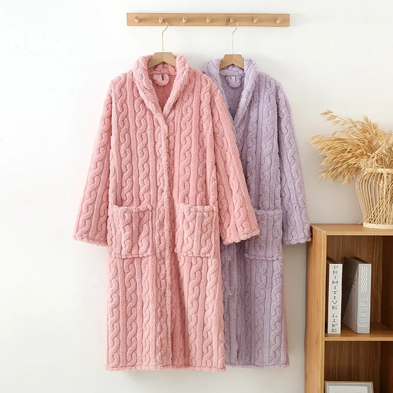 Top Trends: 2024 New Autumn / Winter Women&#039;s Bathrobe Flannel Thickened Warm Buckle Long Dress Solid Color Nightgown Home Fur Ladies Shoppable Styles